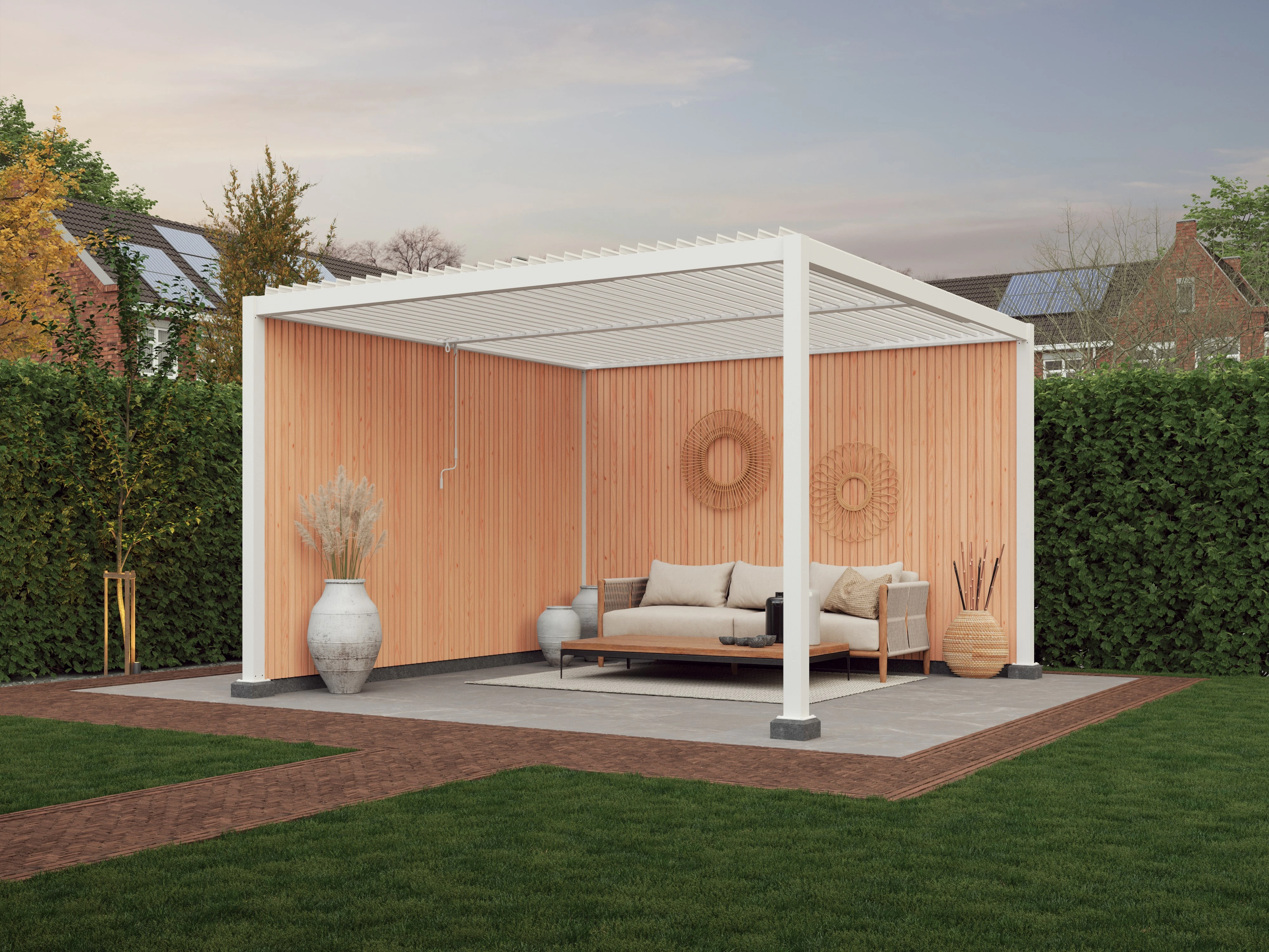 Aluminium Pergola Met Lamellen Wit 400 x 400 cm - Afbeelding 3